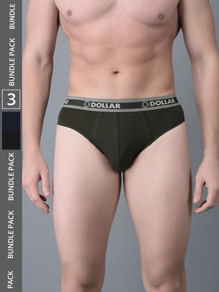 Men's Assorted Pack of 3 Solid Cotton Brief With Double Pouch Support