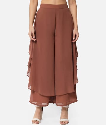 ALL WAYS YOU - Brown Georgette Flared Women's Ruffled Palazzos ( Pack of 1 )