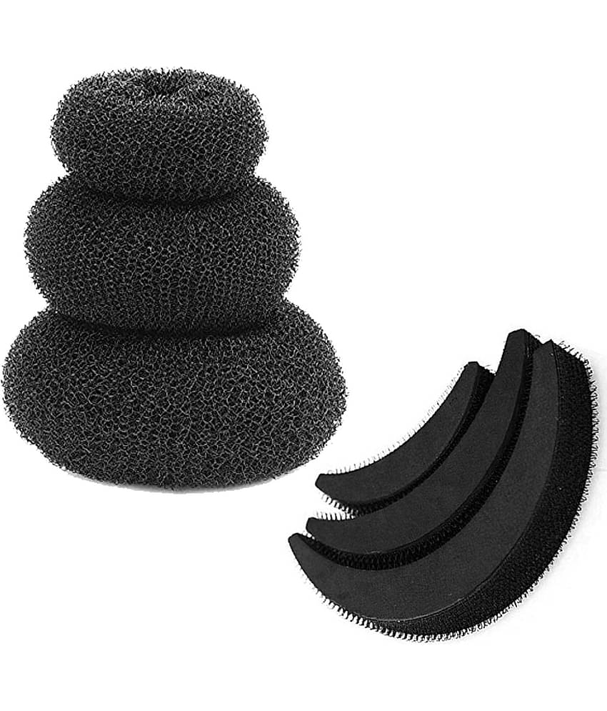 VSAKSH Women's Black Banana Bumpits Puff Maker & Donut Hairstyle Accessories Set Of 3Pcs