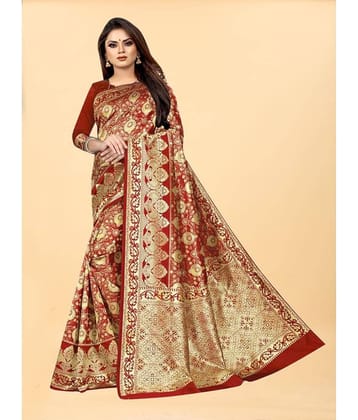 Gazal Fashions Banarasi Silk Embellished Saree With Unstitched Blouse Piece ( Red )