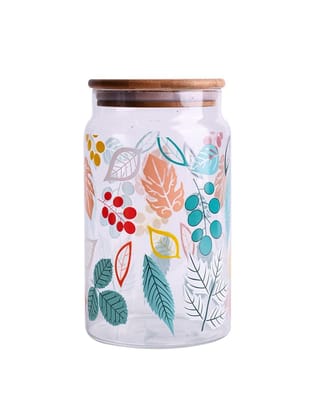 Borosilicate Glass Jar - 950Ml, Leaf Prints