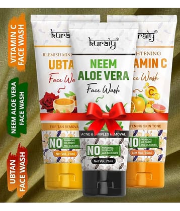 KURAIY Face Wash Soothing Clear Calming Facial Cleanser 225ml pack of 3