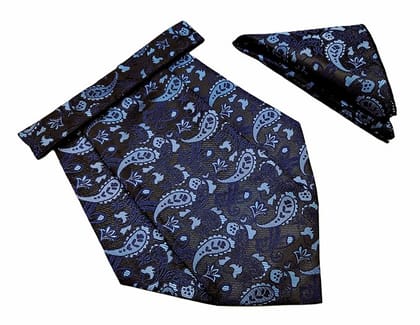 VOICI France Mens Paisley Cravat ascot NeckTie Pocket Square Microfiber Fabric Free Size-Blue & Black VOICI France Mens Paisley Cravat ascot NeckTie Pocket Square Microfiber Fabric Free Size-Blue & Black