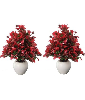BAARIG - Red Wild Artificial Flowers With Pot ( Pack of 2 )