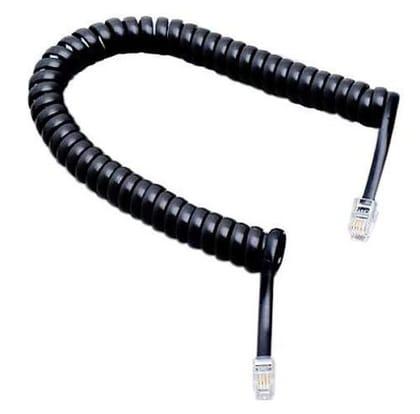 Telephone Handset Phone Extension Cord Curly Coil Line Cable Wire 2 Meter (Black) PACK OF 2 PCS
