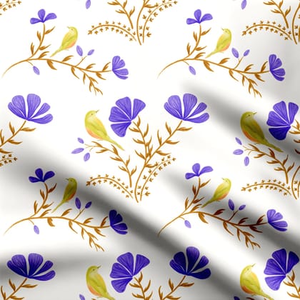 Birdie on Branch Purple-Cotton