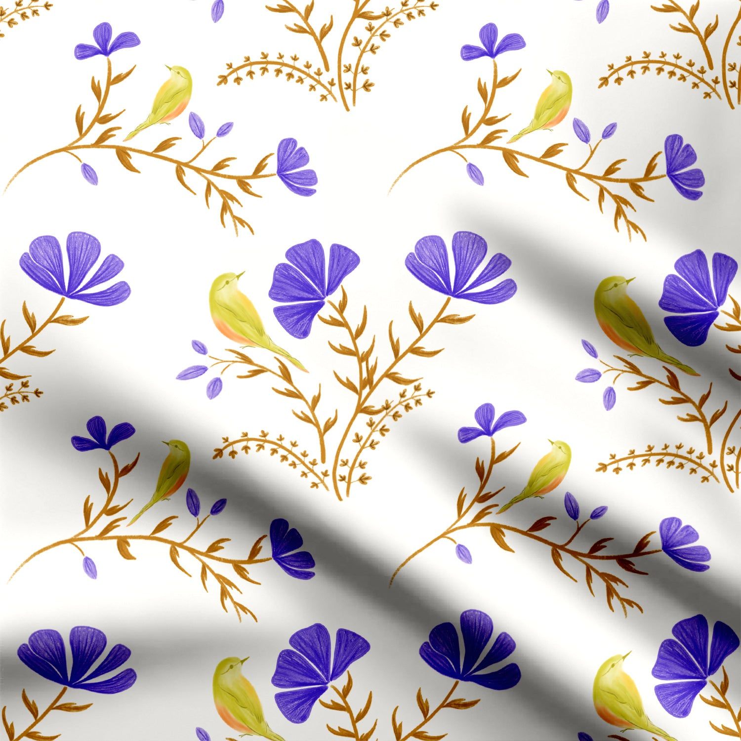Birdie on Branch Purple-Cotton