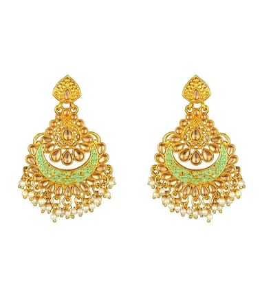 Generic Women's Rose Gold Plated Alloy Kundan Earrings & Mangtikka-PID47383