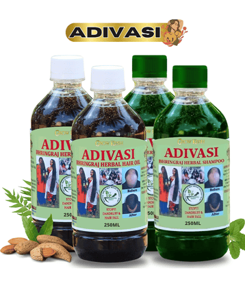 Adivasi Bhringraj Natural Hair Growth Herbal Hair Oil and Shampoo Combo(250ML)Pack Of 4