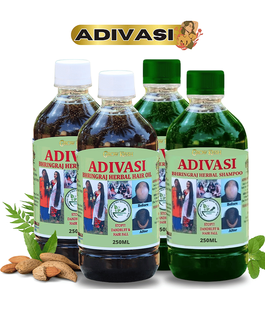 Adivasi Bhringraj Natural Hair Growth Herbal Hair Oil and Shampoo Combo(250ML)Pack Of 4