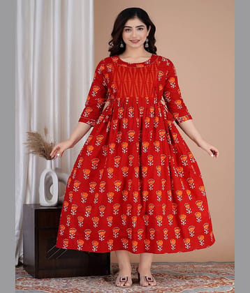 Nevisha Style Red Cotton Maternity Kurta Single