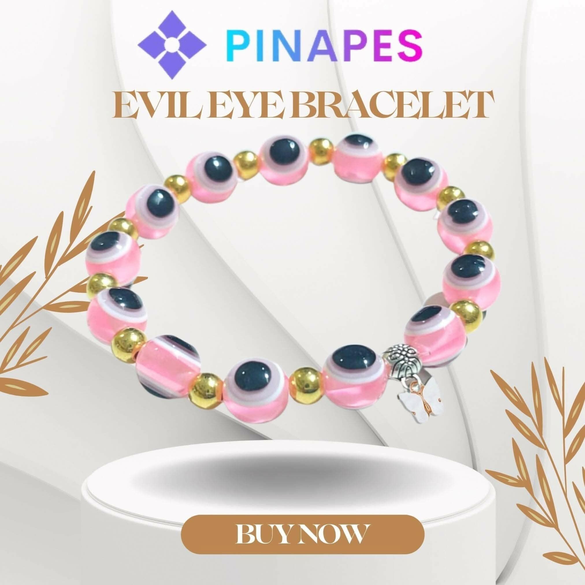 Pinapes White Butterfly Beads & Evil Eye Charm Bracelet for Women โ Pink