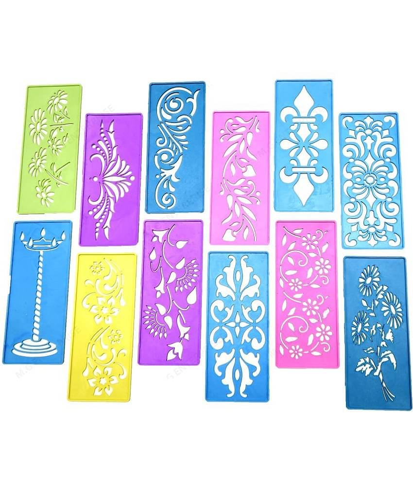 M.G ENTERPRISE DIY Plastic Rangoli Stencils For Floor and Wall PLS-N-12 Set of 12 pc (3 in x 7 in)