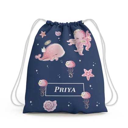 Blushing Underseas Drawstring Bag (kids)-Navy / Toddlers [2-4 Years]