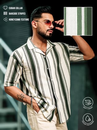 Barcode Stripe Bottle Green Half Sleeve Shirt-S / Bottle Green