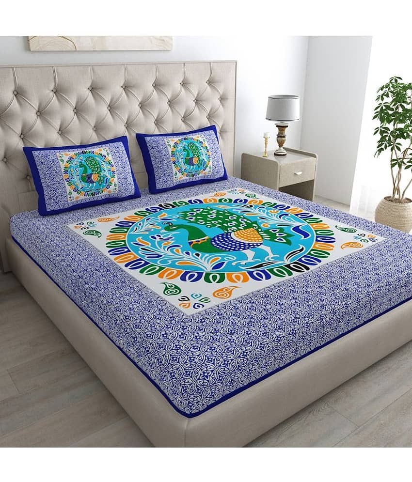 Cosito Cotton 1 Double Bedsheet with 2 Pillow Covers ( Blue )