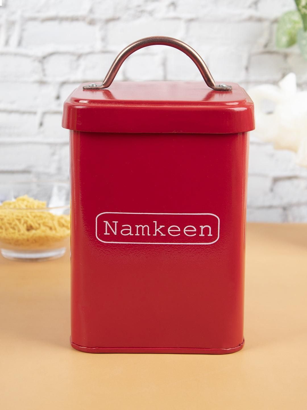 Market99 Namkeen Jar, Kitchen Decorative, Countertop Metal Storage Jar, Red, Mild Steel