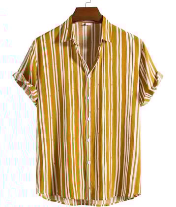 AAPSKA Poly Cotton Regular Fit Striped Half Sleeves Men's Casual Shirt - Yellow ( Pack of 1 )