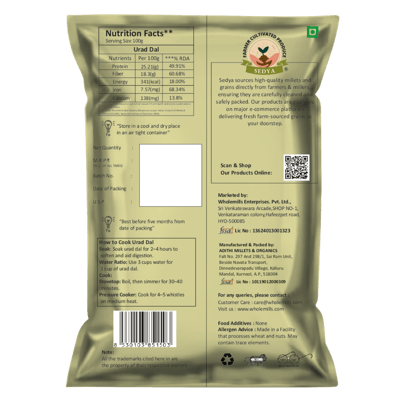 Sedya Premium Urad Dal & Kodo Millet Combo | Unpolished, Protein & Fiber Rich | 2kg (1kg Each)
