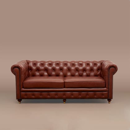 Genuine Leather Chesterfield Three Seater Sofa Brown-Brown