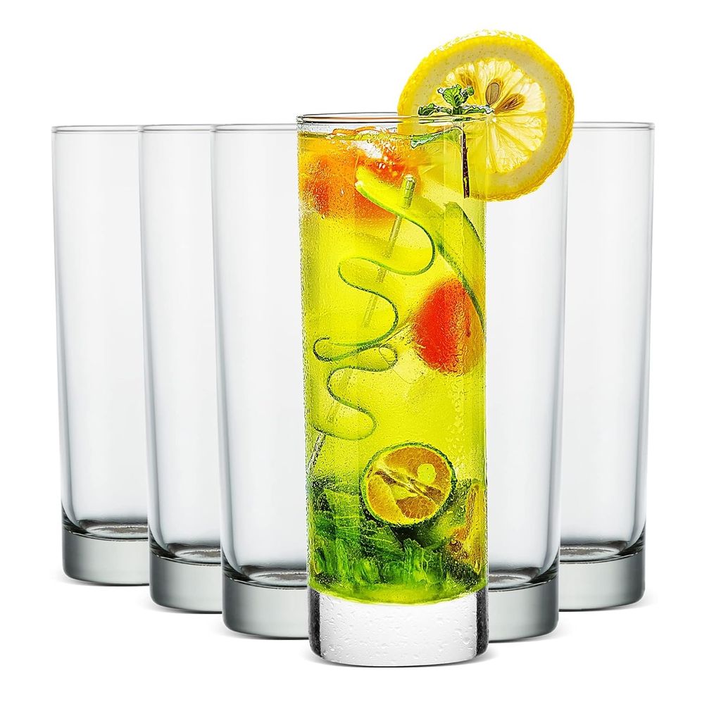 Drinking Glasses | 270 ML | Highball Glass | Heavy Base Tumbler | Premium Tall Cup for Water, Juice, Beer, Wine, Whiskey, Cocktail and Mixed Drink