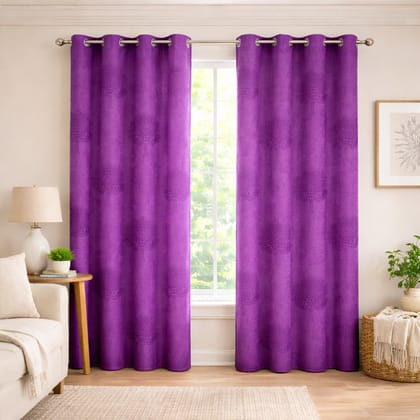 Purple Window Curtains Set of 2 – Eyelet Door Curtains | Premium Polyester Fabric | Room Darkening & Elegant Printed Curtains | Living Room & Bedroom Drapes