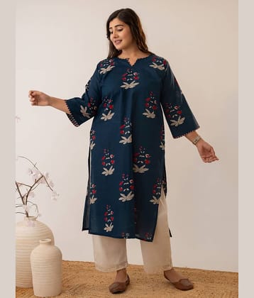 AMTHI Women Cotton Printed Straight Kurti ( Navy )