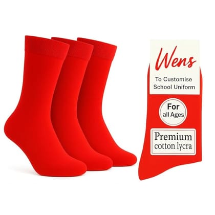 Wens Plain School Socks for Girls, Boys, Kids & Men of All Ages (Pack of 3) | Heavy Elastic, Streachable & Comfortable Fit | Calf Length Uniform Socks | Anti Bacterial & Anti Odour