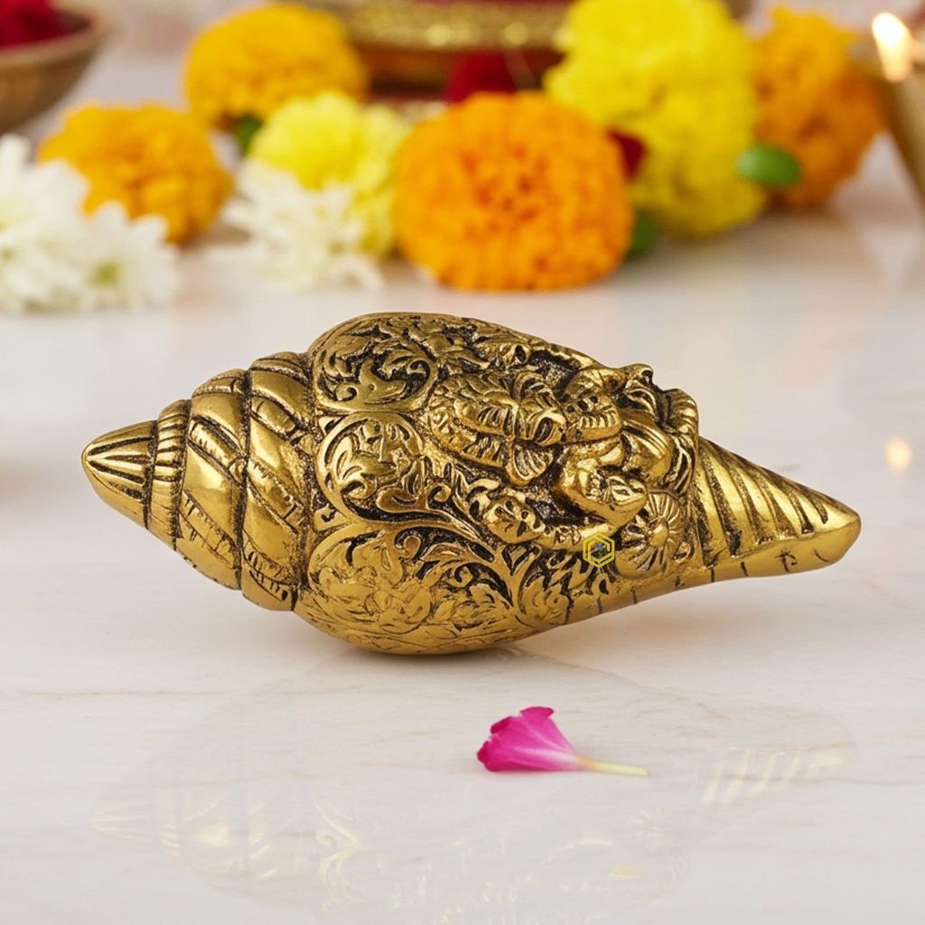 Aluminium Showpiece Shank Ganesh, Height : 2 Inch (ASMAS507 G)