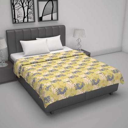 Green Autumn Tree Leaf 144 TC 100% Cotton Skin Friendly AC Double Bed Dohar-Double / Lime Green and Grey / PR_5005-DD