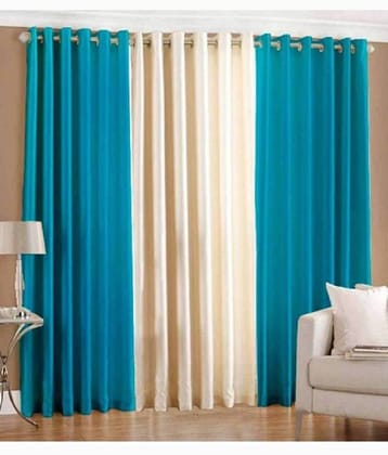 N2C Home Solid Semi-Transparent Eyelet Curtain 5 ft ( Pack of 3 ) - sea green