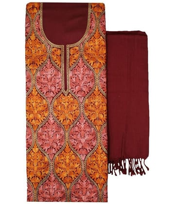 KASHMIRI Maroon Woollen Unstitched Dress Material
