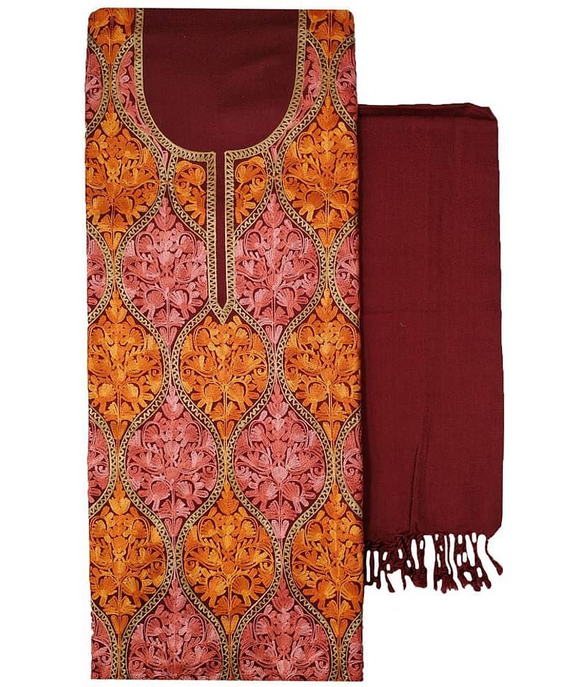KASHMIRI Maroon Woollen Unstitched Dress Material