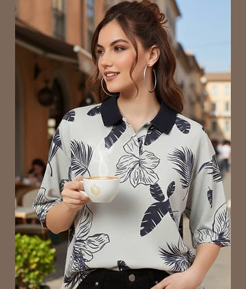 GET GOLF Women Cotton Blend Oversized Fit Polo Collar T-Shirt ( Grey )