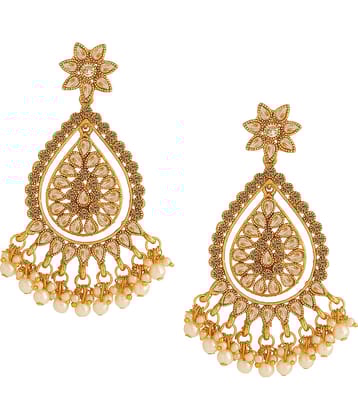 Spargz Traditional Festive Gold Plated AD Stone & Pearl Dangle Earring For Women