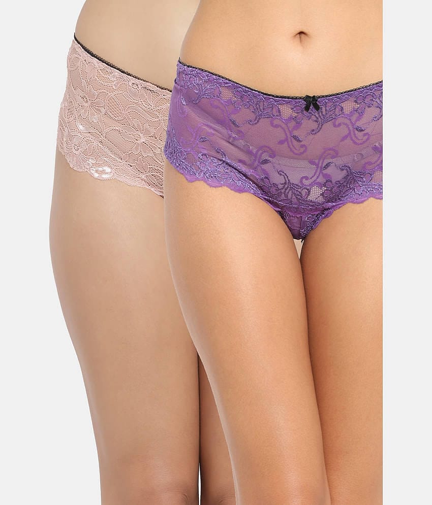 N-Gal Pack of 2 Nylon Self Design Women's Cheekies ( Multi Color ) NTDT18