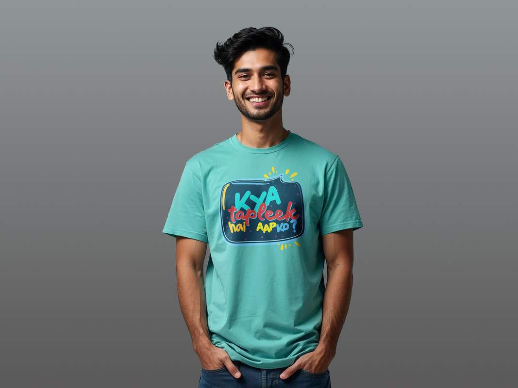 Taarak Mehta Ka Ooltah Chashmah| Aqua Green Front Printed Regular Fit T-Shirts (KYA TAPLEEK HAI AAPKO)
