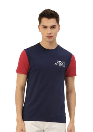 Mens Premium Cotton Lycra Colourblock Half Sleeve Crew Neck T-Shirts-S-38