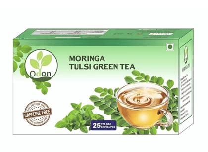 ODON NATURAL Moringa Tulsi Green Tea | Herbal Green Tea with Natural Ingredients | 25 Tea Bags | Immunity Booster | Detox & Stress Relief | Pure & Aromatic Wellness Blend | Caffeine-Free