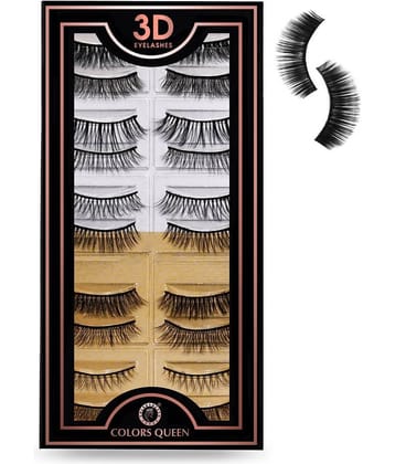 Colors Queen 10 Pairs 3D Eyelashes Natural Hair, Reusable False Eyelashes (Pack of 1)