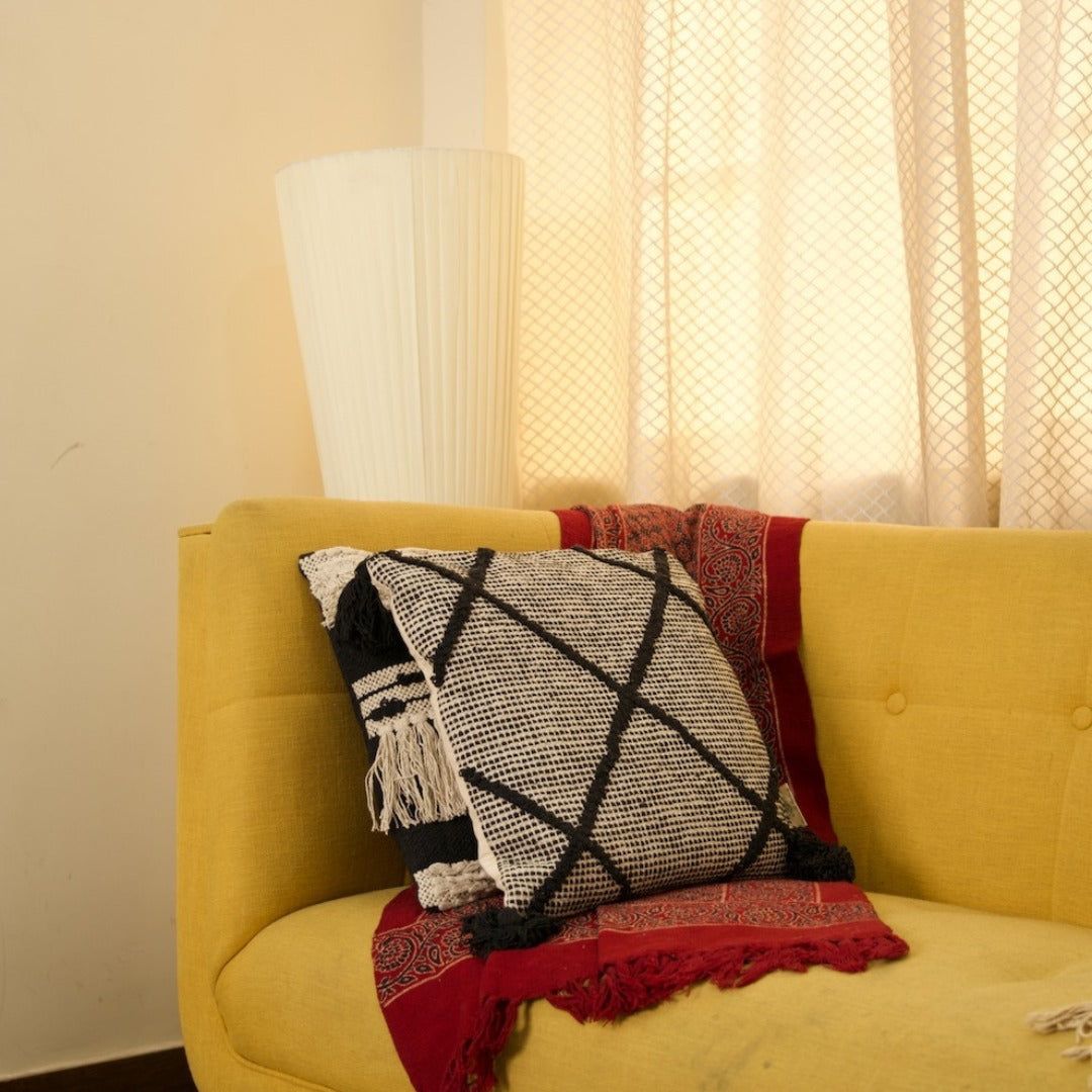 Cross Design Cotton Cushion with Filler  | Stylish & Comfortable Pillow for Home Decor (Set Of 2)