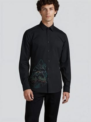 Black Printed Casual Shirt-BLACK / S