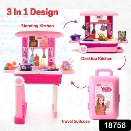 3 In 1 Kitchen Set For Kids Portable Pretend Play Toys For Kids With Suitcase (1 Set)assorted colour