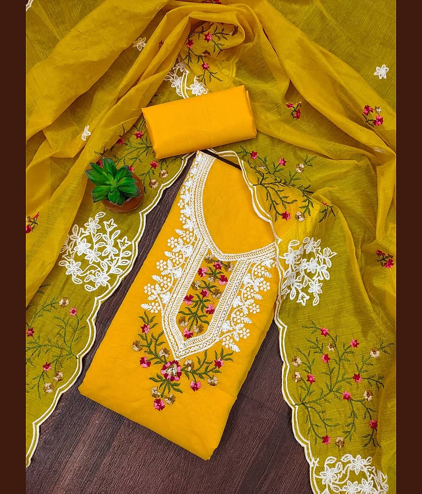 Rangtulika Ethnics Unstitched Organza Embroidered Dress Material - Orange ( Pack of 1 )