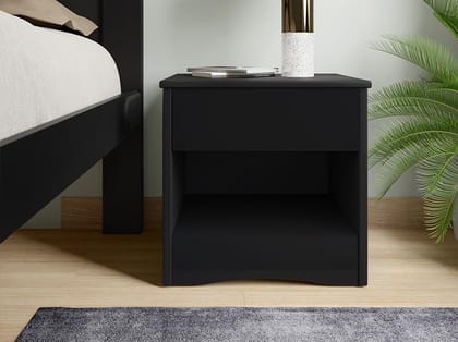 Sketch Solidwood Bedside Table - 1-Year Warranty, Black, Knockdown Sketch Solidwood Bedside Table - 1-Year Warranty, Black, Knockdown