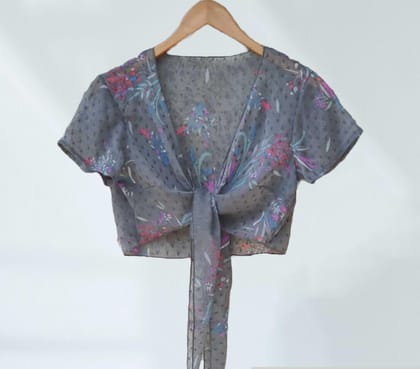 Poly Chiffon Shrugs II-L / Grey Floral Dobby Print