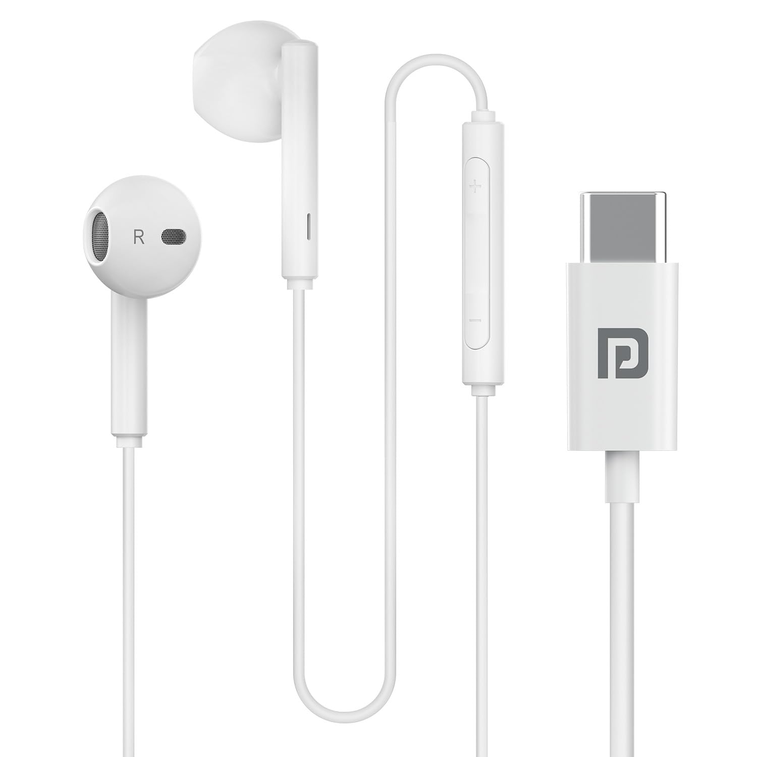 Portronics Conch Theta C in Ear Type C Wired Earphones with in Line HD Mic, Powerful Audio, 14.2mm Driver, Unique Earbuds Design (White)