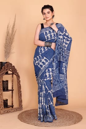 JAIPUR HANDBLOCK PRINT Exclusive collection of Bagru and Dabu handblock printed pure Cotton Mulmul Sarees with blouse piece.