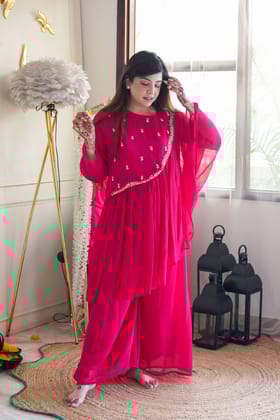 Farhad Hot pink  Embroidered Cord Set-M