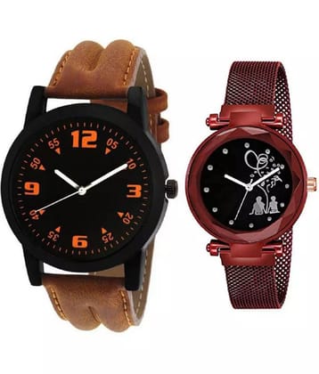 newmen - Brown Leather Analog Couples Watch